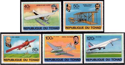1978 - Tchad Timbres Poste Aérienne n° 217/221 - Evolution des transports aériens